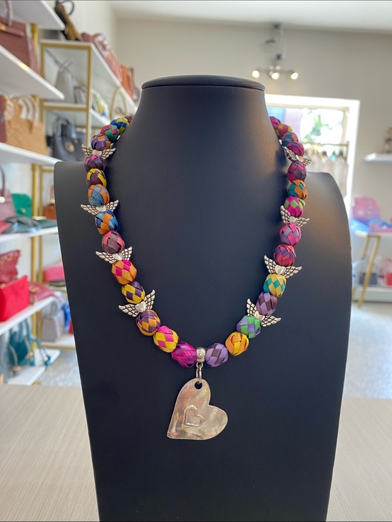 Jewelry - Handmade Multicolor Braided Bead Heart Pendant Necklace - Women Jewelry